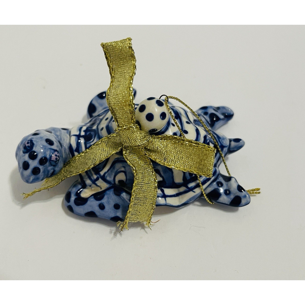 Diane Artware Porcelain Turtle Ornament Blue White Vintage Nautical Hanger 2004